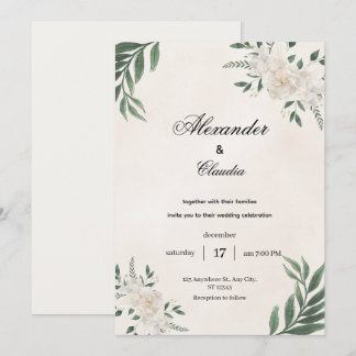 Green & Cream Botanical Wedding, Invitation