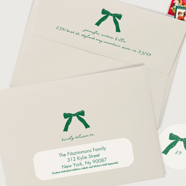 green cream bow handwritten holiday christmas envelope (Creator Uploaded)