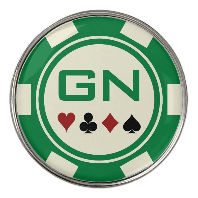 Green Cream Casino Poker Chip with Monogram Golf Ball Marker (Front)