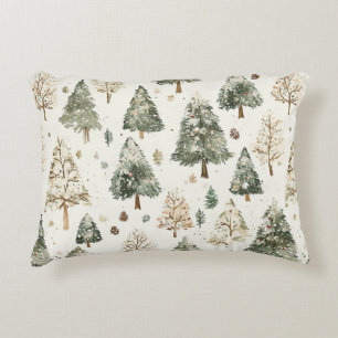 Green Cream Christmas Trees Accent Pillow