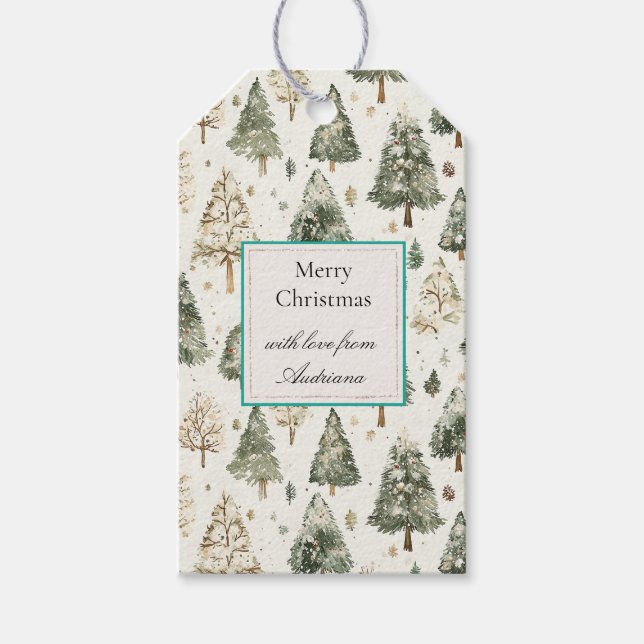 Green Cream Christmas Trees Gift Tags (Front)