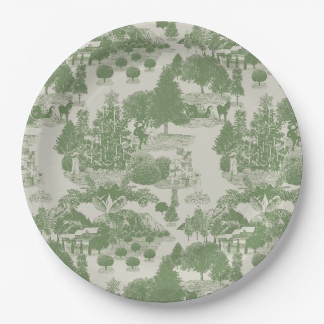 Green Cream Christmas Winter Wonderland Paper Plates (Front)
