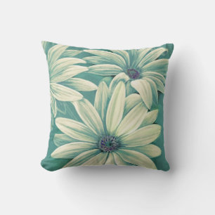 Green cream daisy osteospermum throw pillow