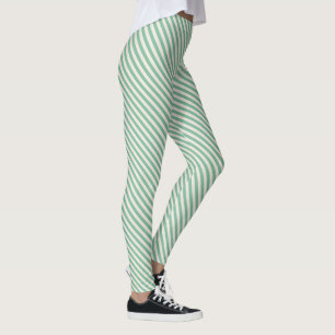 Green Cream Diagonal Stripe Leggings