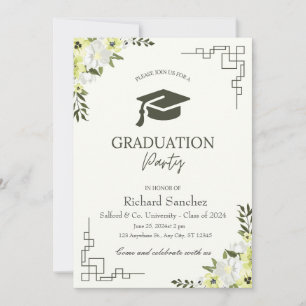 Green Cream Floral minimaliste simple Graduation Invitation