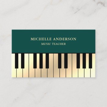 Green Cream Gold Piano Keyboard Teacher Pianist Business Card by ShabzDesigns at Zazzle
