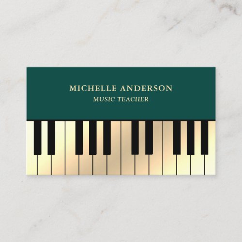 Green Cream Gold Piano Keyboard Teacher Pianist Business Card