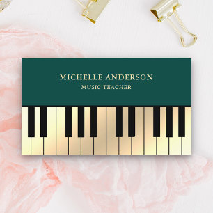Green Cream Gold Piano Keyboard Teacher Pianist Business Card