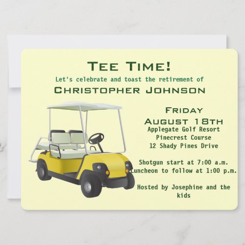 Green Cream Golf Cart Retirement Party Invitation