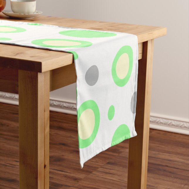 Green Cream Gray Geometric Circles Pattern Short Table Runner (In Situ)