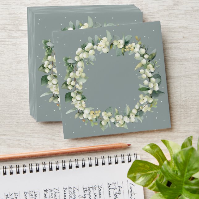 Green/Cream Inner Snowberry+Eucalyptus Wreath Envelope (Stacked)
