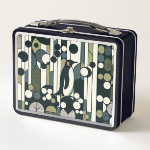 Green Cream Penguin Lost In the Geometry Metal Lunch Box