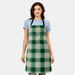 Green Cream Plaid Apron