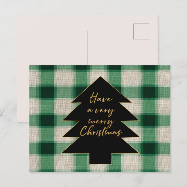 Green Cream Plaid Christmas Tree Holiday Postcard (Front/Back)