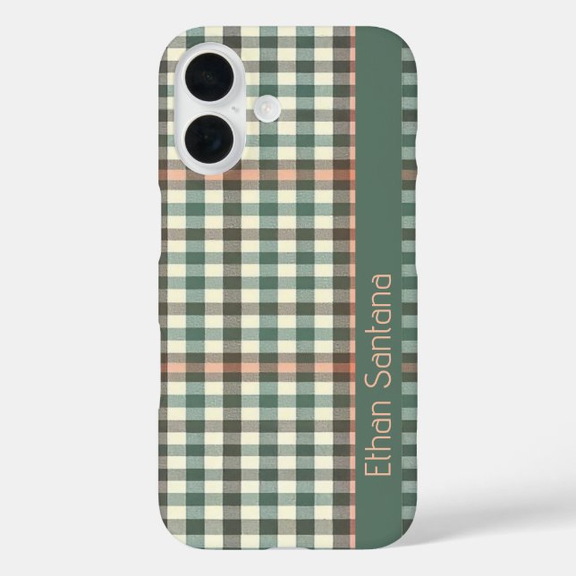 Green & Cream Plaid Custom Name Case-Mate iPhone Case (Back)