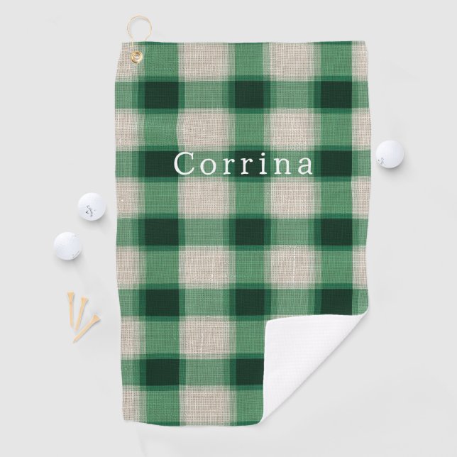 Green Cream Plaid Golf Towel (InSitu)