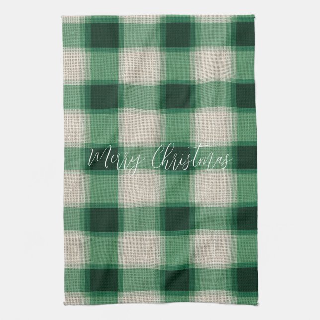 Green Cream Plaid Kitchen Towel (Vertical)