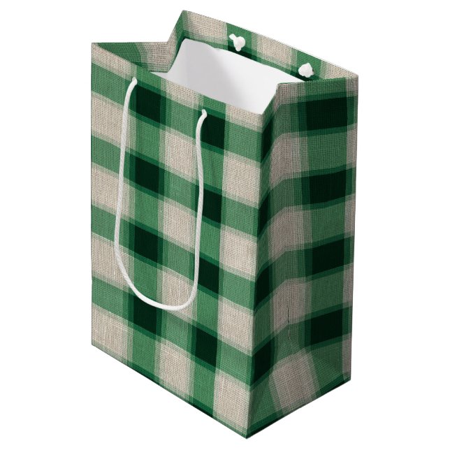 Green Cream Plaid Medium Gift Bag (Front Angled)