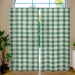 Green Cream Plaid Sheer Curtains