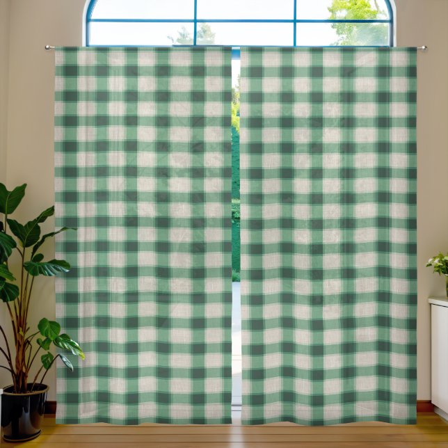 Green Cream Plaid Sheer Curtains (Living Room)