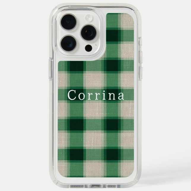 Green Cream Plaid Speck iPhone Case (Front (White Titanium))