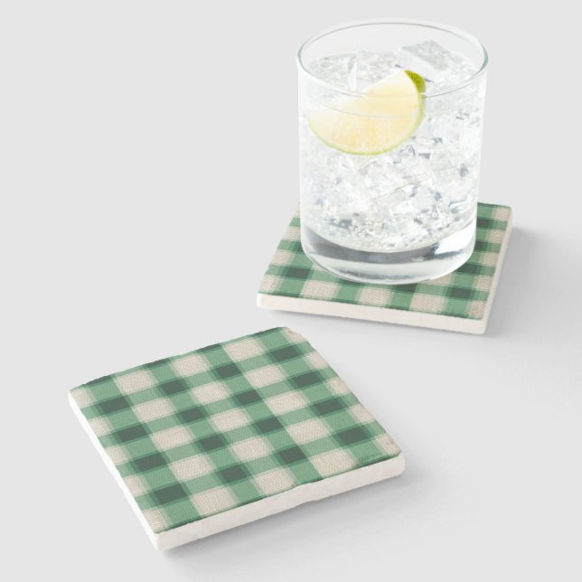 Green Cream Plaid Stone Coaster (Side)