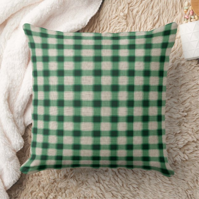 Green Cream Plaid Throw Pillow (Blanket)