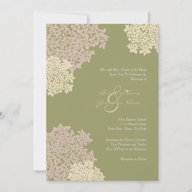 Green & Cream Queen Anne's Lace Wedding Invitation (Front)