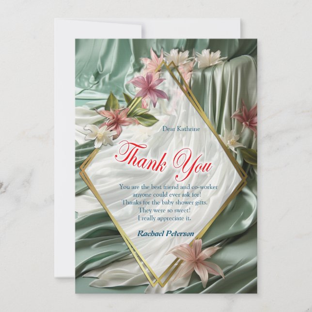 Green, Cream, Silk Drapes & Pinkish Flowers (Front)