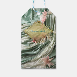 Green, Cream, Silk Drapes & Pinkish Flowers Gift Tags