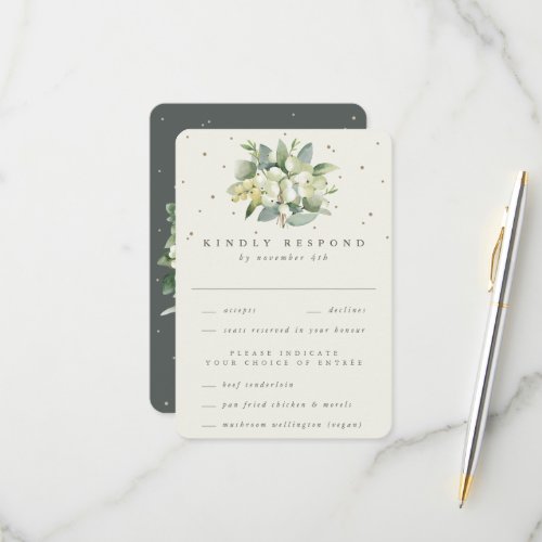 GreenCream SnowberryEucalyptus Bouquet Wedding RSVP Card