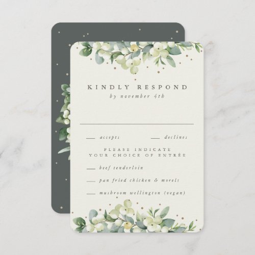 GreenCream SnowberryEucalyptus Edged Wedding RSVP Card