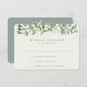 Green/Cream Snowberry+Eucalyptus Garland Wedding RSVP Card