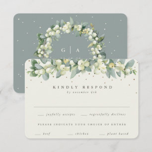 Green/Cream Snowberry+Eucalyptus Garland Wedding RSVP Card