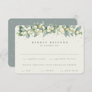 Green/Cream Snowberry+Eucalyptus Garland Wedding RSVP Card