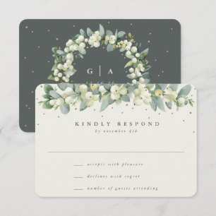 Green/Cream Snowberry+Eucalyptus Garland Wedding RSVP Card