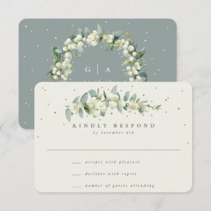 Green/Cream Snowberry+Eucalyptus Stem Wedding RSVP Card