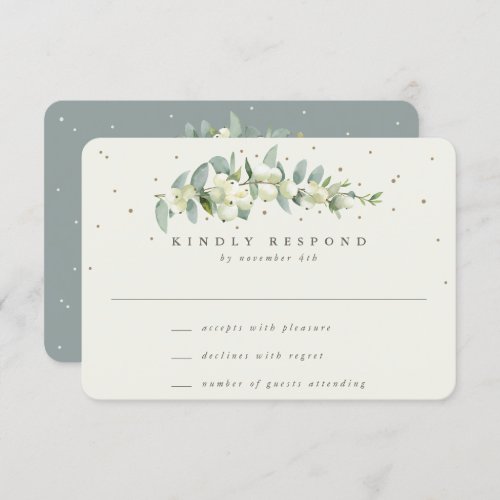 GreenCream SnowberryEucalyptus Stem Wedding RSVP Card