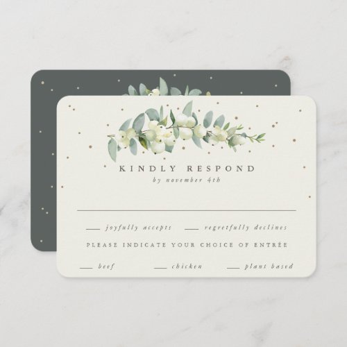 GreenCream SnowberryEucalyptus Stem Wedding RSVP Card
