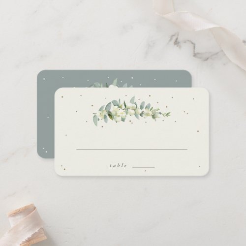 GreenCream SnowberryEucalyptus Wedding Flat Place Card