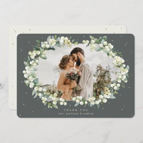 GreenCream SnowberryEucalyptus Wedding Photo Thank You Card