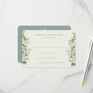 Green/Cream Snowberry+Eucalyptus Wedding RSVP Card