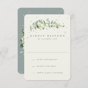 Green/Cream Snowberry+Eucalyptus Wedding RSVP Card