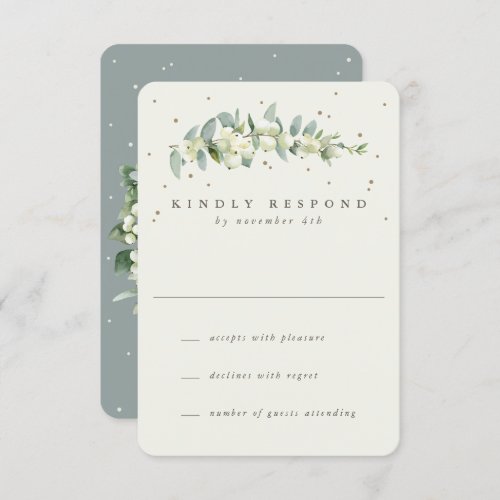 GreenCream SnowberryEucalyptus Wedding RSVP Card