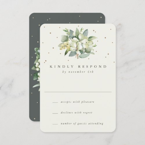 GreenCream SnowberryEucalyptus Wedding RSVP Card