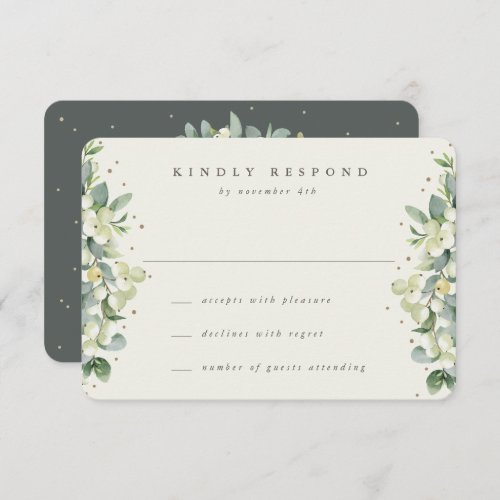 GreenCream SnowberryEucalyptus Wedding RSVP Card