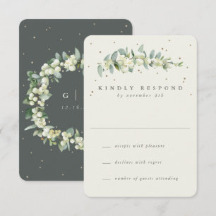 Green/Cream Snowberry+Eucalyptus Wedding RSVP Card