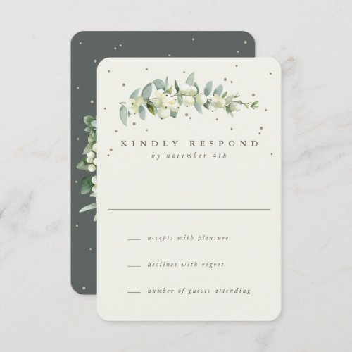 GreenCream SnowberryEucalyptus Wedding RSVP Card