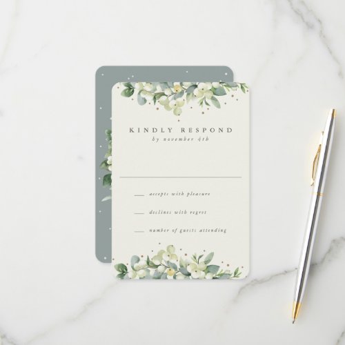 GreenCream SnowberryEucalyptus Wedding RSVP Card