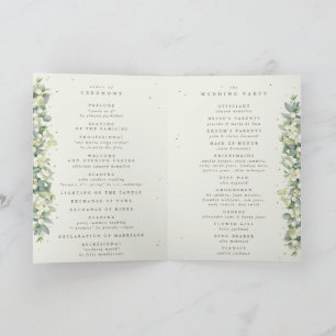 Green/Cream Snowberry+Eucalyptus Winter Wedding Program